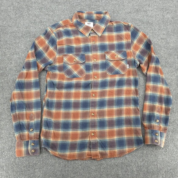 Vans Other - Vans Shirt Mens Small Blue Brown Plaid Flannel‎ Tailored Fit Button Up Casual